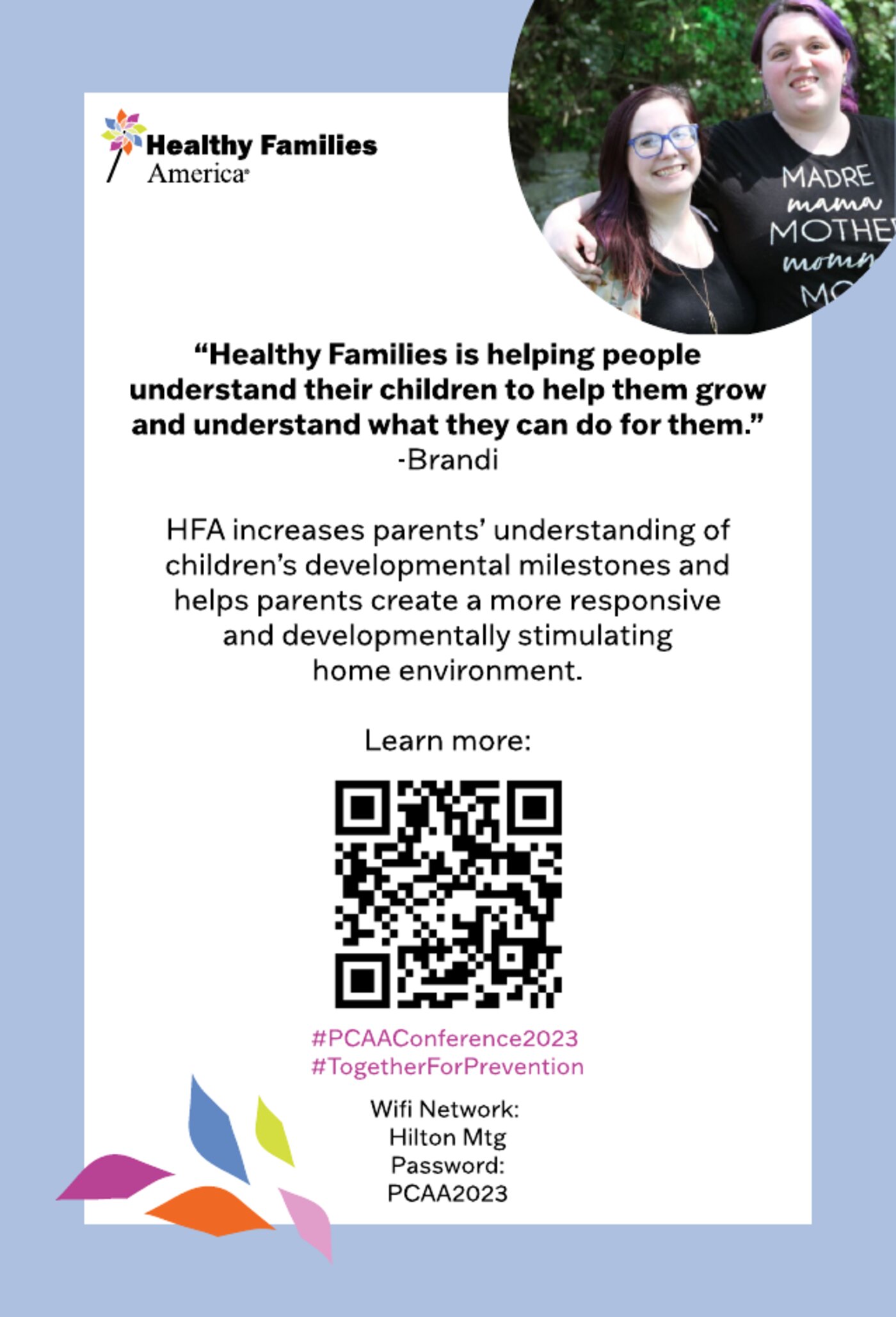 Healthy Families America donation table tent design, a PCAA program brand extension