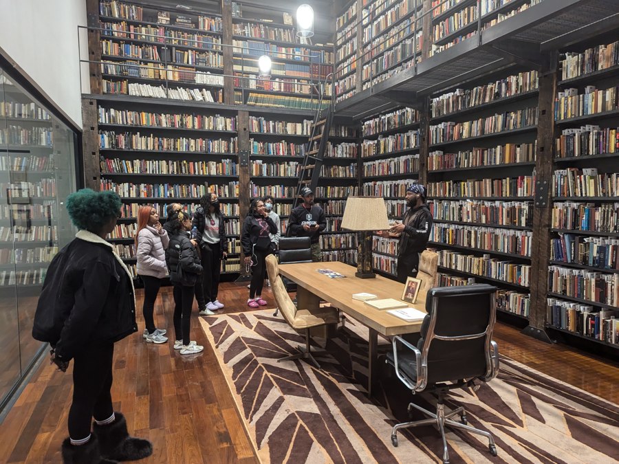 Tour group in the Stony Island Arts Bank library
